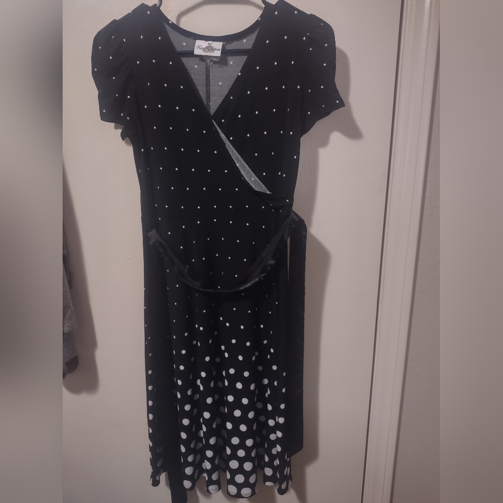 Rare Editions Black and White Polka Dot Midi Dress